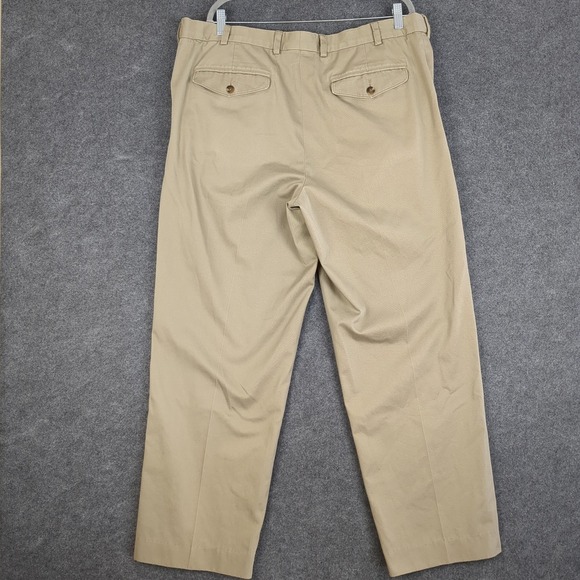 L.L. Bean Mens Khaki Double Pleated Chino Pants 100% Cotton Tan Size 37 - Picture 7 of 15